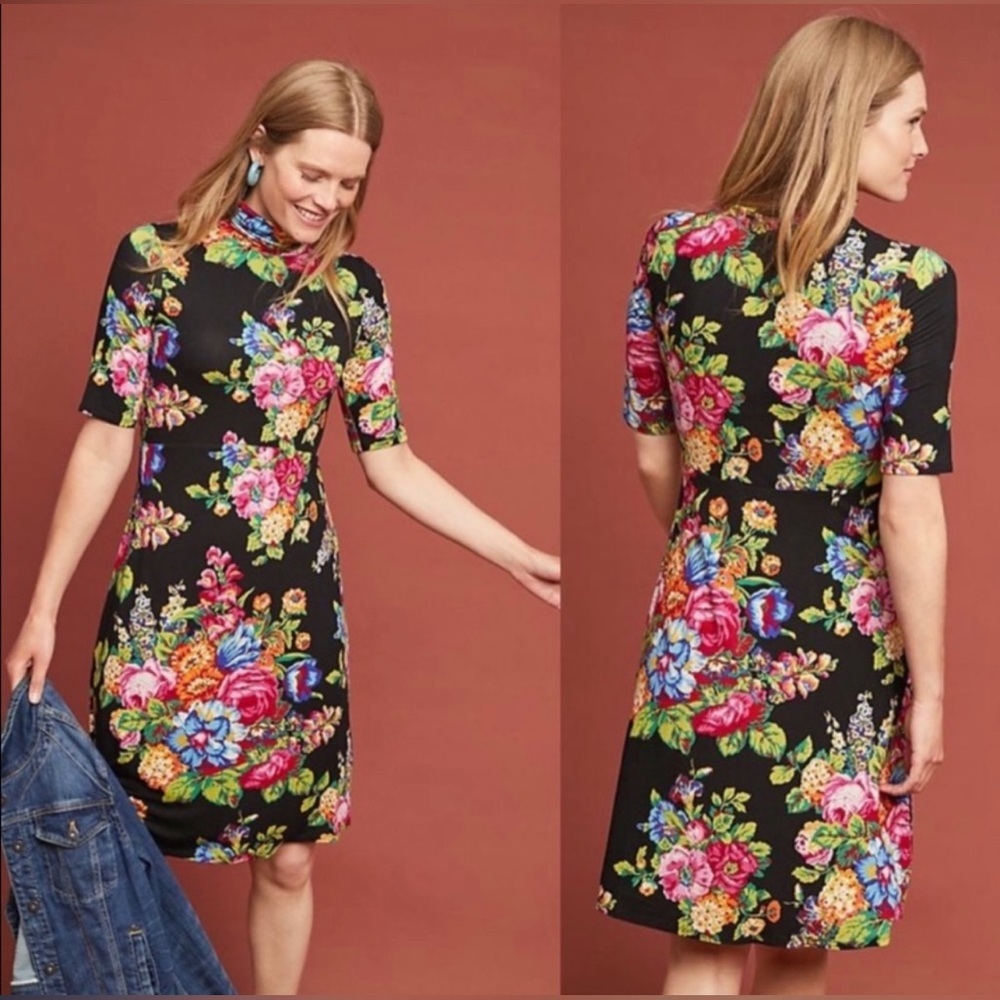 Anthropologie ett:twa Coreyell Floral Turtleneck Midi Dress Size XS
